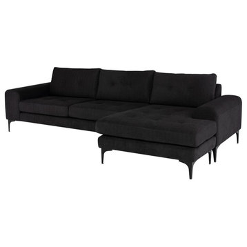 Colyn Reversible Sectional, Coal Fabric Seat/Matte Black Steel Legs