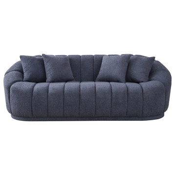 Mason Mid-Century Modern Japandi Style Tight Back Boucle Couch, Dark Grey