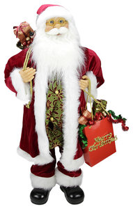 36" Standing Santa In Red And White Holding A Shopping Bag and Gift Bag