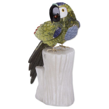 Novica Amazonian Parrot Multi-Gemstone Statuette