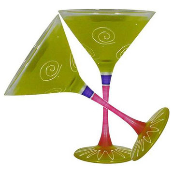 Frosted Curl Yellow Martini Glasses, Set of 2