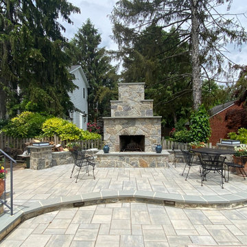 Nicolock Paver Patio with Fireplace, Small Kitchen and Greenhouse