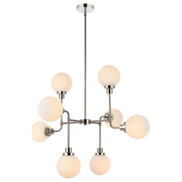 Helen 8-Light Pendant, Polished Nickel With Frosted Shade