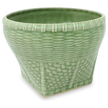 Novica Basket Large Celadon Ceramic Vase