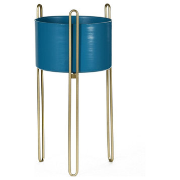 Cameron Planter or Plant Stand, Blue/Gold