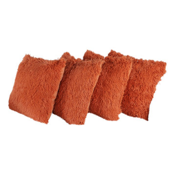 Shaggy Pillow Shell Set, Burnt Orange, (4) 20" X 20"