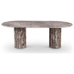 Meridian Furniture - Messina Marble Dining Table, Brown, Genuine Marble - Step into luxury with the stunning Messina dining table in classy brown marble. Its exquisite design and luxurious finish will instantly elevate any space. This beautifully crafted piece features genuine brown marble with elegant white veins and fluted marble bases, perfect for adding a touch of flair and panache to any space. Embrace sophistication and timeless beauty with the art deco-inspired design of the Messina.