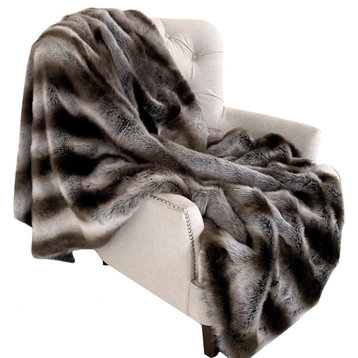 Fancy Gray Silver Chinchilla Faux Fur Handmade Throw Blanket 80Lx110W Full