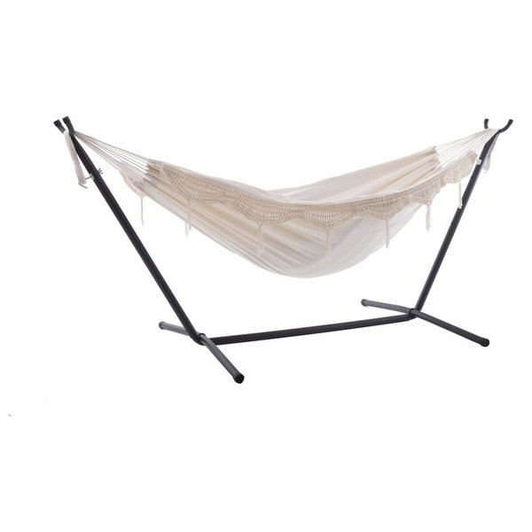 Combo, Double Deluxe Natural With Fringe Hammock With Stand, 9'