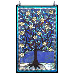 Chloe Lighting - Chloe Lighting Tree Of Life Window Panel With Multi-Colored CH1P215BF32-GPN - This hand crafted Tiffany style Tree of Life design widow panel will brighten up any room. The beautiful blue will add color and beauty to any setting. Made from 800 pieces of individually hand cut copper-foiled stained glass and 152 beads. Includes attached hooks and 39.5 inches of chain for easy installation.