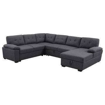 Alexent Sleeper Sectional Sofa Pull Out Bed w/ Storage Fabric Sofa Bed Dark Gray