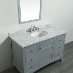 48 inch Gray Bathroom Vanity, with White Marble Carrera Countertop - Bathroom Vanities And Sink Consoles