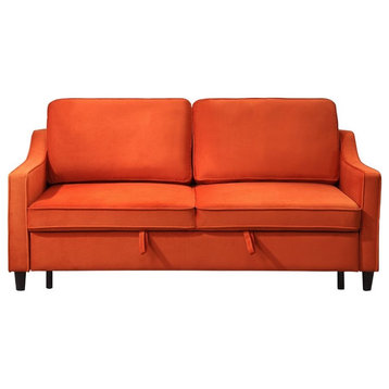 Lexicon Adelia Velvet Upholstered Convertible Studio Sofa in Orange
