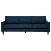 Marco Tufted Fabric 3 Seater Sofa, Navy Blue/Espresso