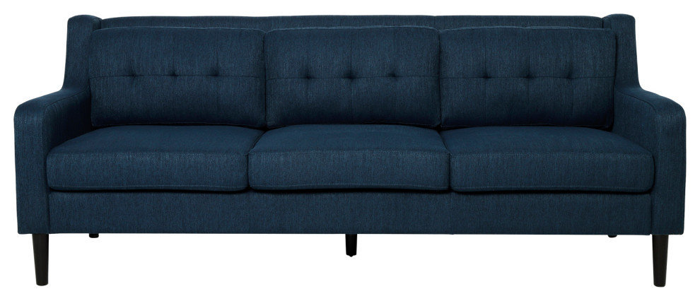 Marco Tufted Fabric 3 Seater Sofa, Navy Blue/Espresso