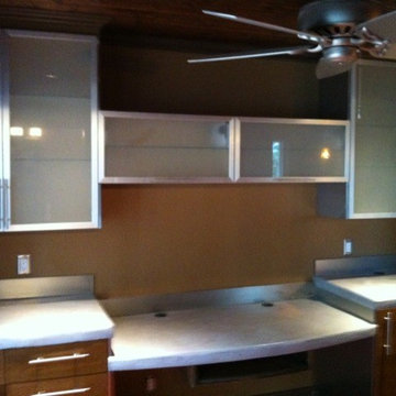 2-car garage converted into a swanky studio apartment with a Murphy bed