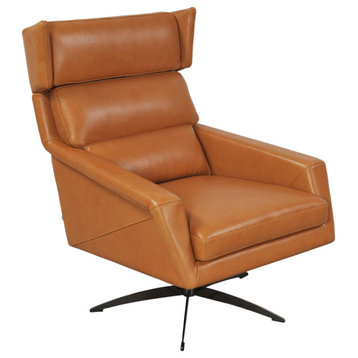 Hansen Full Leather Modern Swivel Chair, Tan