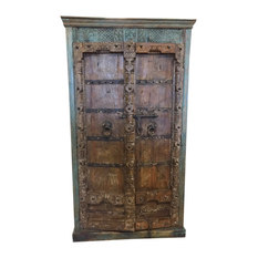 Mogul Interior - Consigned Antique Cabinet Furniture Distressed Storage Vintage Indian Armoire - Armoires And Wardrobes