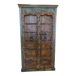 Mogul Interior - Consigned Antique Cabinet Furniture Distressed Storage Vintage Indian Armoire - Armoires And Wardrobes