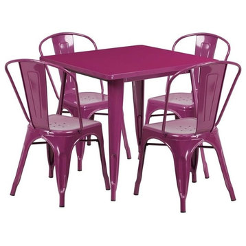 Bowery Hill 5 Piece Iron Metal/Rubber Patio Dining Set in Purple