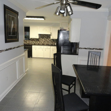 Kitchen, glass mosaic tile, floor tile, paint, before and after