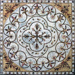 Mozaico - Botanical Mosaic Panel or Floor Inlay - Hadi, 24"x24" - The stylish Hadi botanical mosaic panel showcases multi-colored palmettes and blossoms in an elaborate design. Use this mosaic square to brighten your kitchen backsplash or as a centerpiece to a marble floor. Available in 4 stock sizes - or have it commissioned to your specifications.