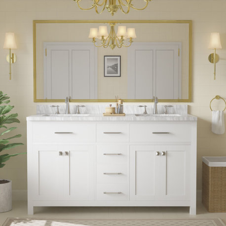 Caroline Bathroom Vanity, Solid Wood, White, 60", Double Sink