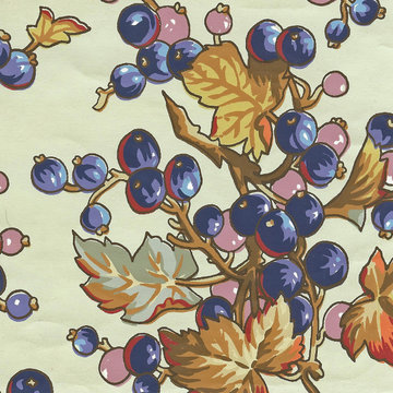 Handprinted New England bedroom wallpaper