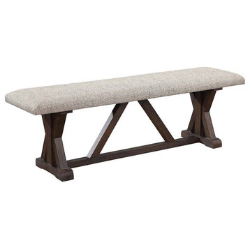 Acme Pascaline Bench Gray Fabric Rustic Brown and Oak Finish