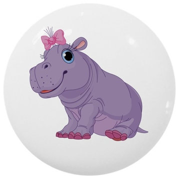 Girl Baby Hippopotamus Hippo Ceramic Cabinet Drawer Knob