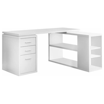 Left/Right Facing L-Shaped Desk, 3 Storage Drawers & Large Open Shelves, White