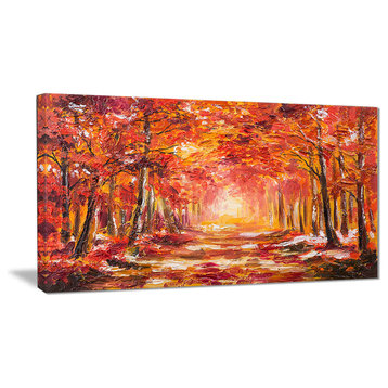 "Autumn Forest in Red Shade" Landscape Canvas Print, 40"x20"