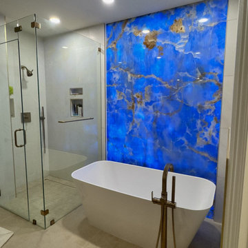Blue Onyx Bathroom Wall – Zable Residence - Nu World LED Light Panels