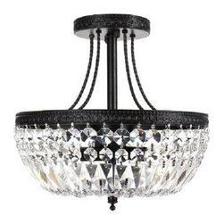 Elegant Aged Bronze Flush Crystal Shade Chandelier Pendant Light Fixture - Chandeliers