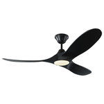 Visual Comfort Fan Collection - 52" Maverick II LED, Black on Black - The popular Maverick ceiling fan by Monte Carlo is now available with an integrated LED light. This advanced LED technology is carefully designed and selected to consist of the highest quality LED chipsets for superior performance and reliability. With a sleek modern silhouette, a DC motor and super energy-efficiency, the Maverick LED ceiling fan from Monte Carlo features softly rounded blades and elegantly simple housing. Maverick LED is available in 52, 60 and 70 inch blade sweep and a 3-blade design that delivers a distinct profile and incredible airflow for living rooms, great rooms or outdoor covered areas. It includes a hand-held remote with six speeds and reverse. All versions feature beautiful hand-carved, balsa wood blades. ENERGY STAR qualified. Maverick fans are damp-rated.