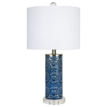 23" Bijou Blue Ceramic With Brushed Nickel and Clear Crystal Base Table Lamp
