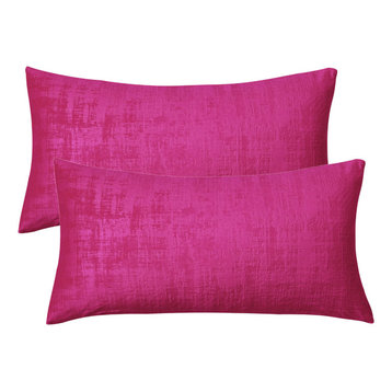 Velvet 2 Piece Lumbar Pillow Shell Set, Raspberry Rose, 2 Piece, 14"x26"