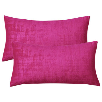 Velvet 2 Piece Lumbar Pillow Cover Set, Raspberry Rose, 2 Piece, 14"x26"