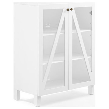 Modern Pantry Cabinet, Tempered Glass Doors & Adjustable Shelves, White