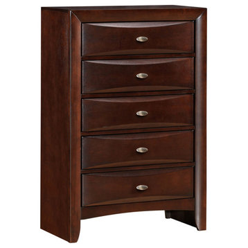 Benzara BM205571 Wooden Chest with 5 Spacious Beveled Drawers, Brown