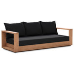 Meridian Furniture - Tulum Waterproof Fabric Upholstered Outdoor Sofa, Black - Make this Tulum teak outdoor patio sofa the go to spot for relaxing and entertaining guest in your outdoor space. This sofa features resilent water resistant black fabric making it the perfect spot to rest your feet and enjoy the company of friends or family while you take in the sunrise. Teak construction makes it a tough addition for the patio or porch and gives it the longevity and durability it needs to weather the elements with beautiful ease. Pair it with other items from the Tulum collection for a look that impresses from every angle.