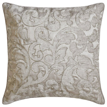 Grey Velvet Beaded Hand Embroidery 18"x18" Throw Pillow Cover Thoshawah
