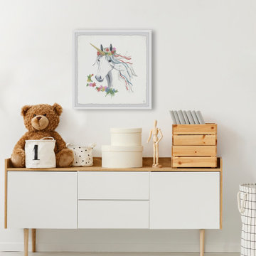 "Rainbow Unicorn V" Framed Painting Print