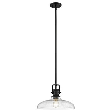Seeded Glass Pendant Light Black Finish 14-Inch Wide