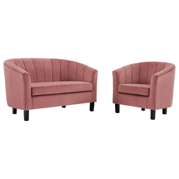 Modway Prospect 2-Piece Fabric Loveseat and Armchair Set in Dusty Rose Pink