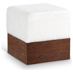 Meridian Furniture - Havre Upholstered Ottoman, Cream, Velour Fur Fabric, Walnut Finish - Effortlessly chic, the Havre cream velour fur fabric upholstered ottoman adds a luxurious and modern touch to any room. Wrapped in sumptuous velour fur fabric, this ottoman offers an ultra-soft feel and a sleek look with its rich brown walnut wooden base. Its compact yet plush design makes it a versatile piece-ideal as a footrest, extra seating, or a stylish accent.