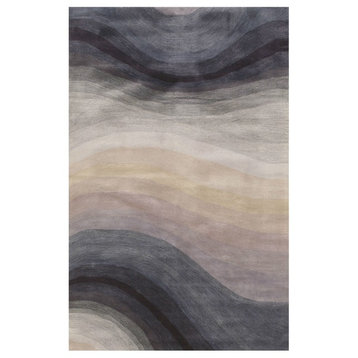 EORC Hand-tufted Wool Blue Contemporary Abstract Desertland Rug, Round 4'