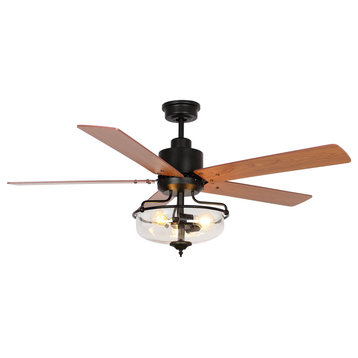 52 in Modern Black Ceiling fan with 5 Blades, Remote Control
