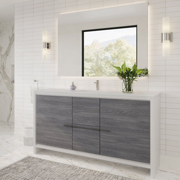 The Esconde Bathroom Vanity, Single Sink, 60" Ash, Freestanding