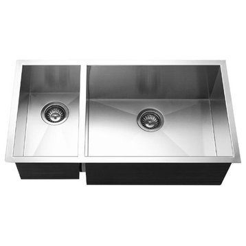 Houzer CTO-3370SL Contempo Stainless Steel 70/30 Double Bowl Sink Left prep bowl